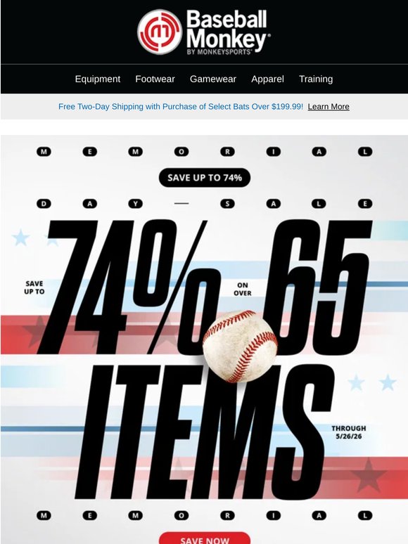 ⚾️ Memorial Day Baseball Deals: Save Up to 74% at BaseballMonkey! 🔥🥇