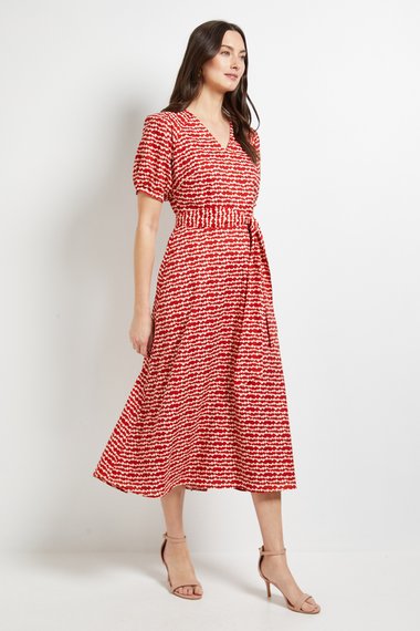 Printed Puff Sleeve Midi Dress
