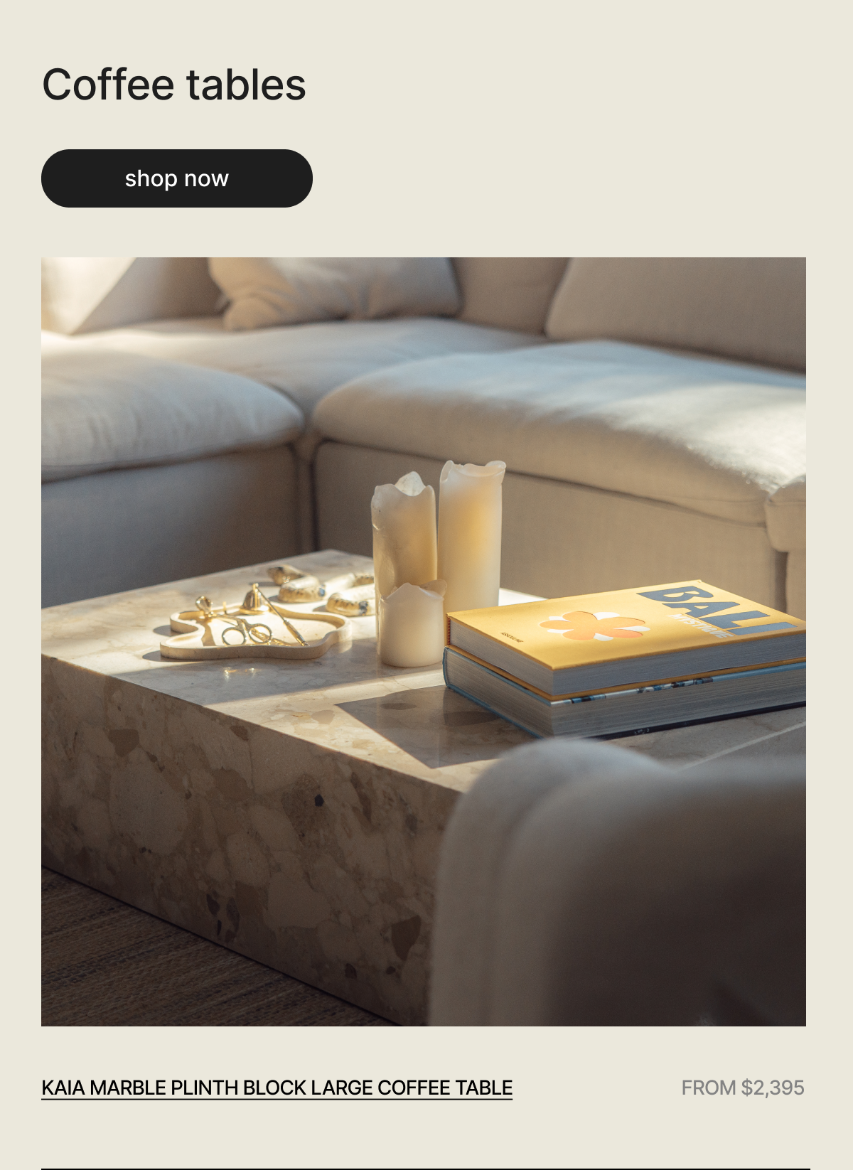 Stone that grounds everything, the piece that brings both settings into quiet balance - KAIA MARBLE PLINTH BLOCK LARGE COFFEE TABLE - FROM $2,395