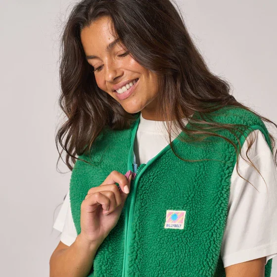 Veste en sherpa femme zippée sans manches - Vert