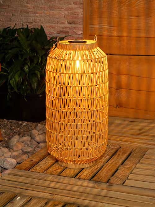 Solar Rattan Lantern with Rope Handle
