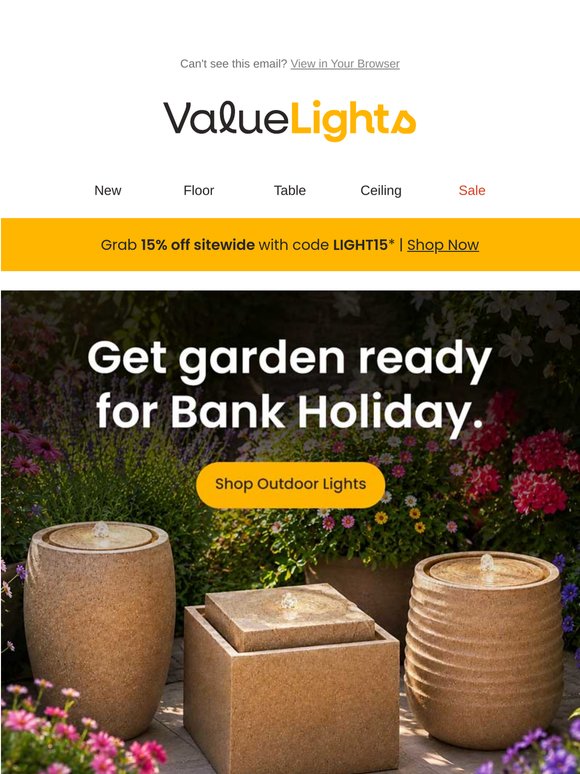 15% off outdoor lights for the bank hol