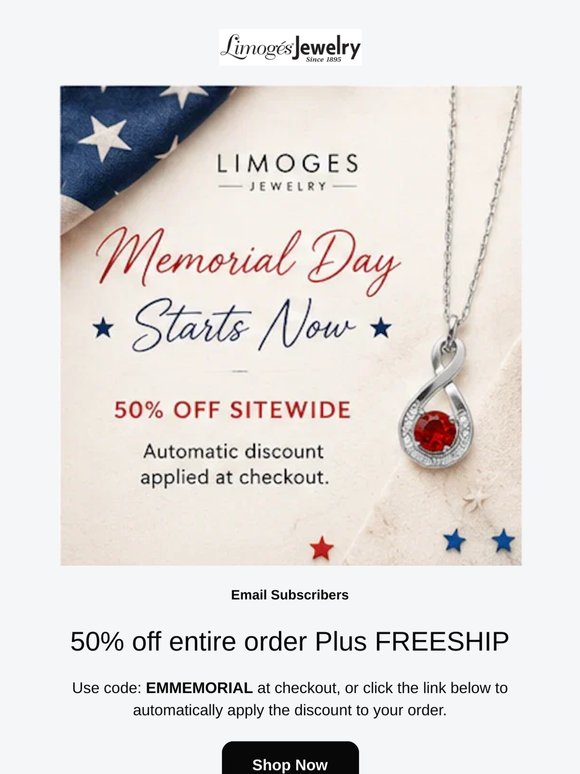 Email Subscribers...50% off Starts Now plus FREESHIP