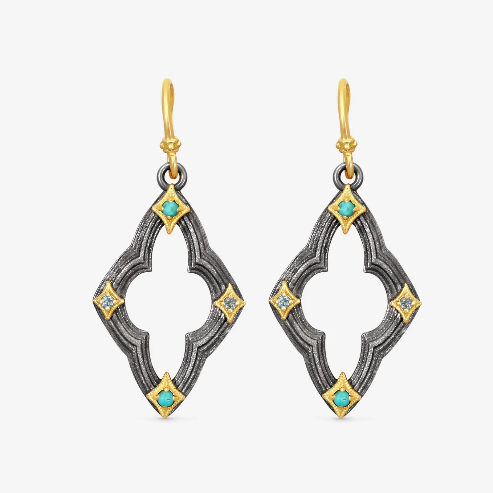 Image of Armenta Sterling Silver & 18K Yellow Gold, Turquoise and London Blue Topaz Drop Earrings 21768