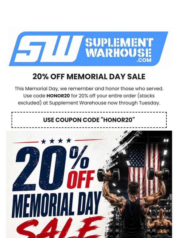 Early Access: 20% Off Memorial Day Sale 💪