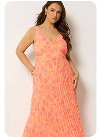 YOURS oranje geplooide jurk met bloemenprint
