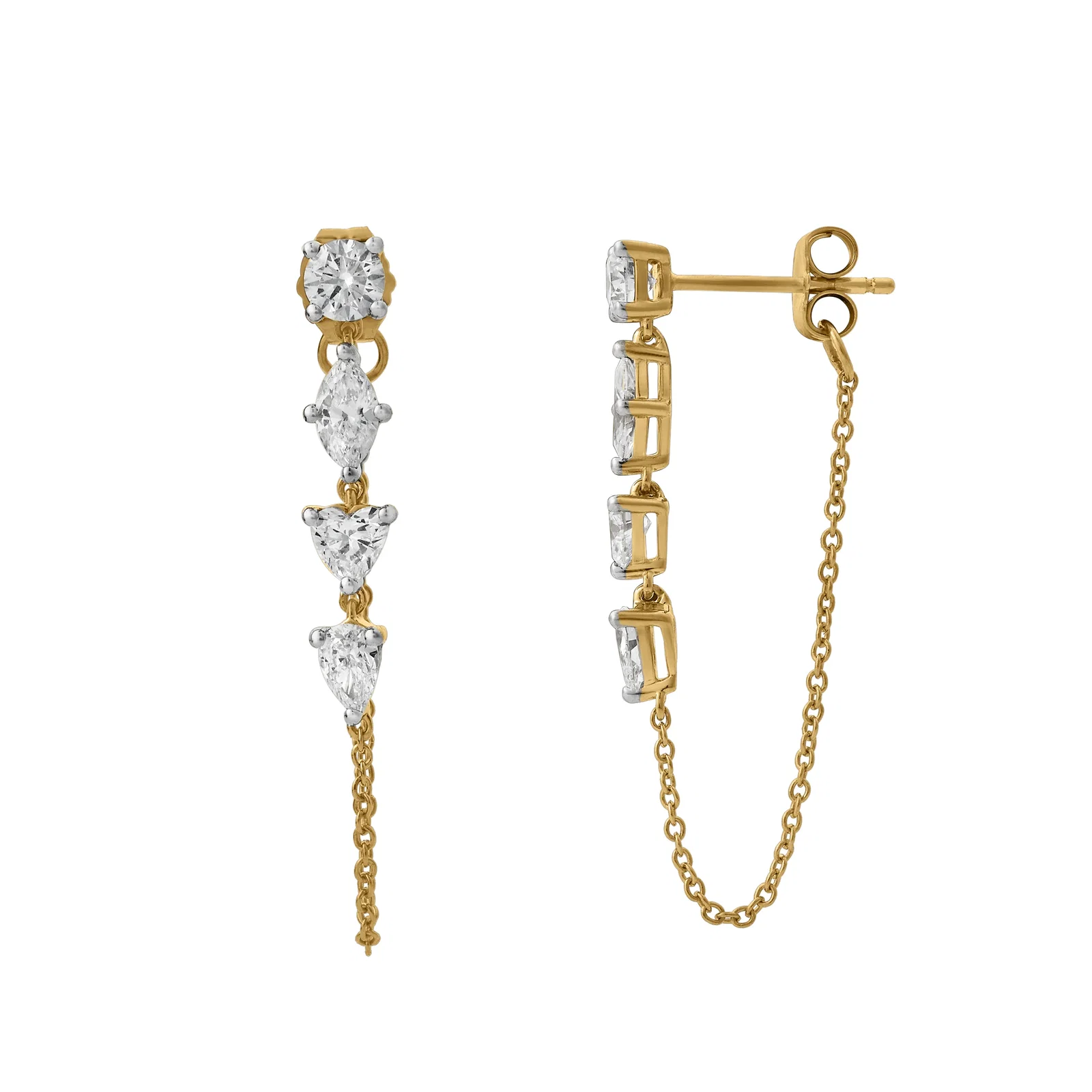 Image of Elenya 14K Yellow Gold Lab Grown Diamond Chain Earrings – 1 Ct