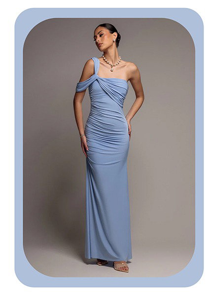 One Shoulder Asymmetric Twist Maxi Dress