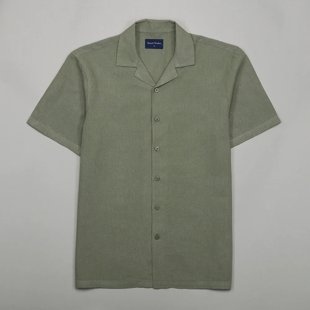 Image of Cuban Collar Linen-Rich Shirt - Sage