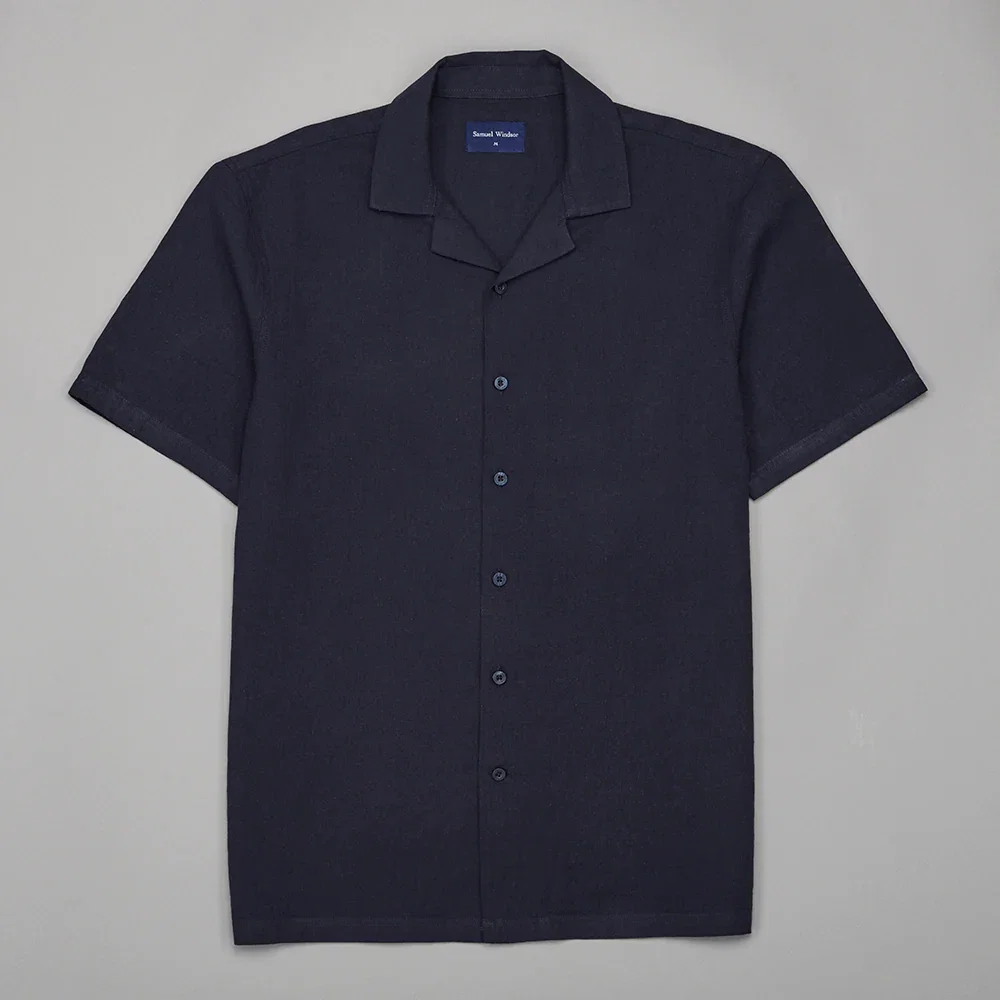 Image of Cuban Collar Linen-Rich Shirt - Ink