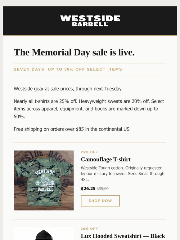 Memorial Day sale starts now. 7 days.