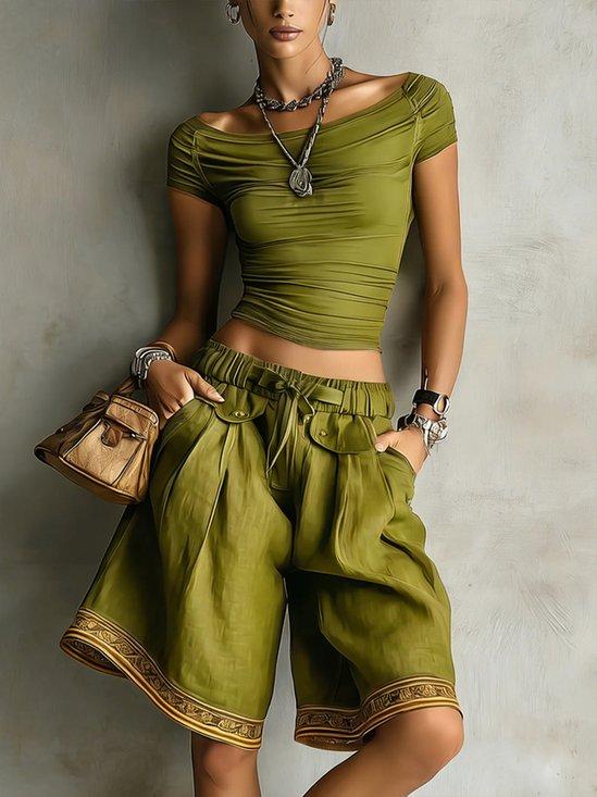 Image of Casual Ethnic Print High Waist Shorts