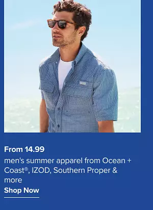 A man in a blue button up. From 14.99 men's summer apparel from Ocean and Coast, Izod, Southern Proper and more. Shop now.