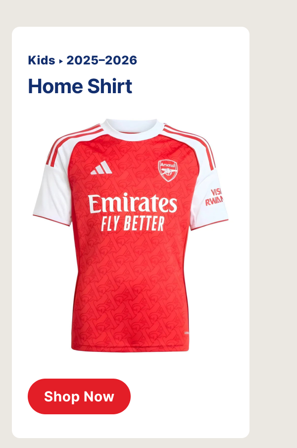 Arsenal home kit – kids Let young fans wear the badge with pride.
