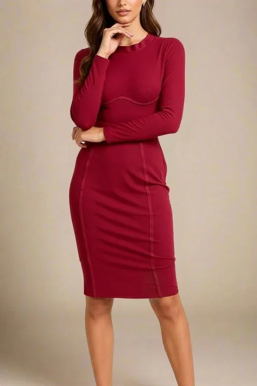 Dee Long Sleeve Bandage Dress - Red Wine