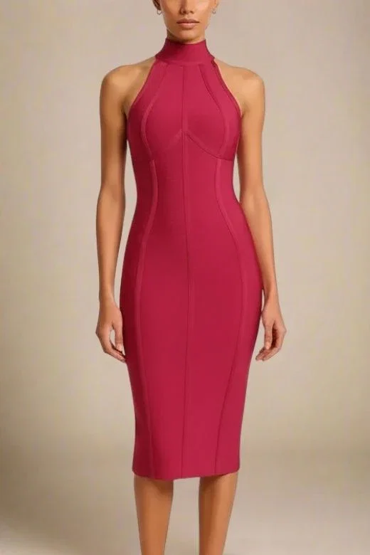 Lea Bandage Midi Dress - Red Wine