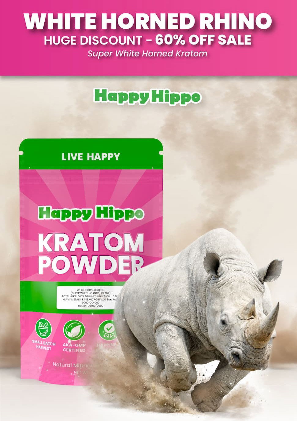 White Horned Rhino - Super White Horn Kratom 60% OFF Sale