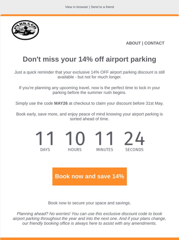 Reminder: Your 14% Airport Parking Discount Ends Soon