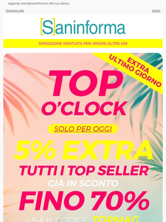⏰ Tic-tac... è il countdown finale! -5% Extra su tutti i Top Seller ⌛ Solo oggi