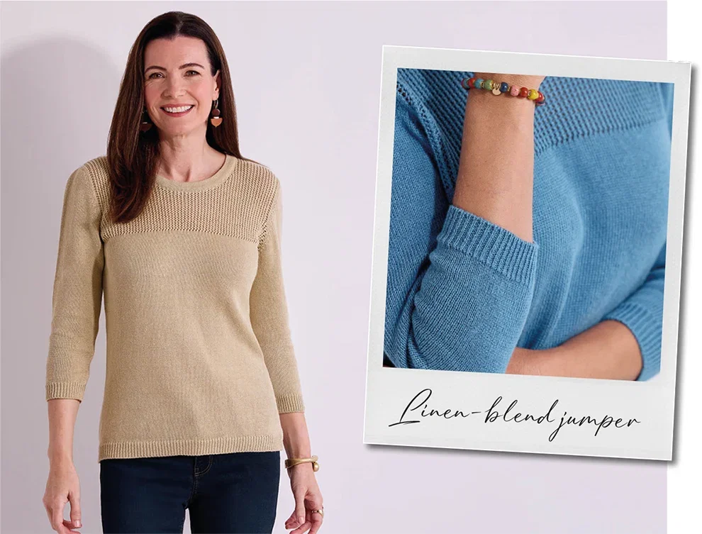 Linen-blend jumper in ocean blue