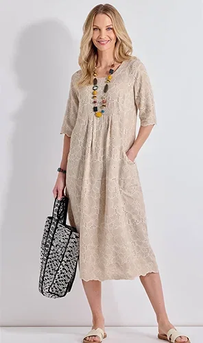 Linen-blend Embroidered Dress