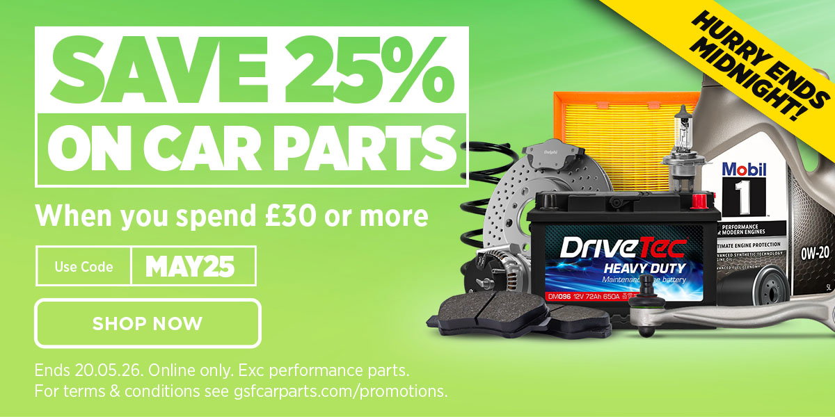 Save 25% on car parts when you spend £30 or more - Use code MAY25