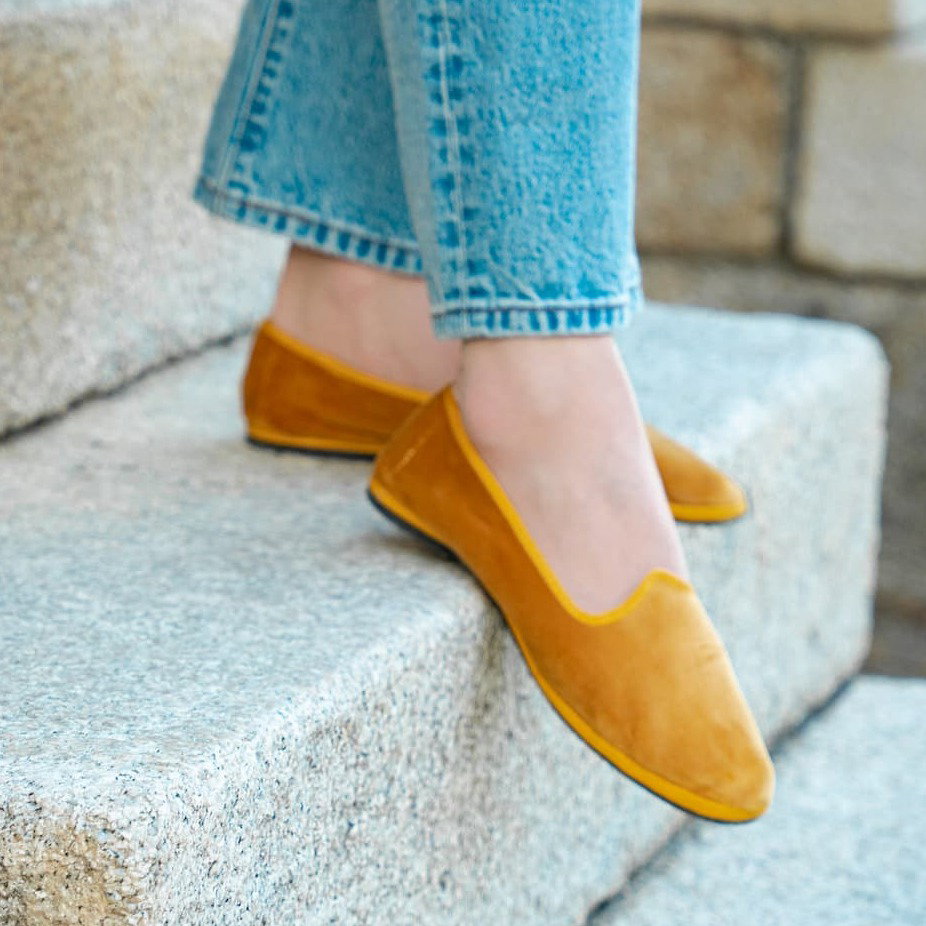 ocra yellow velvet flat