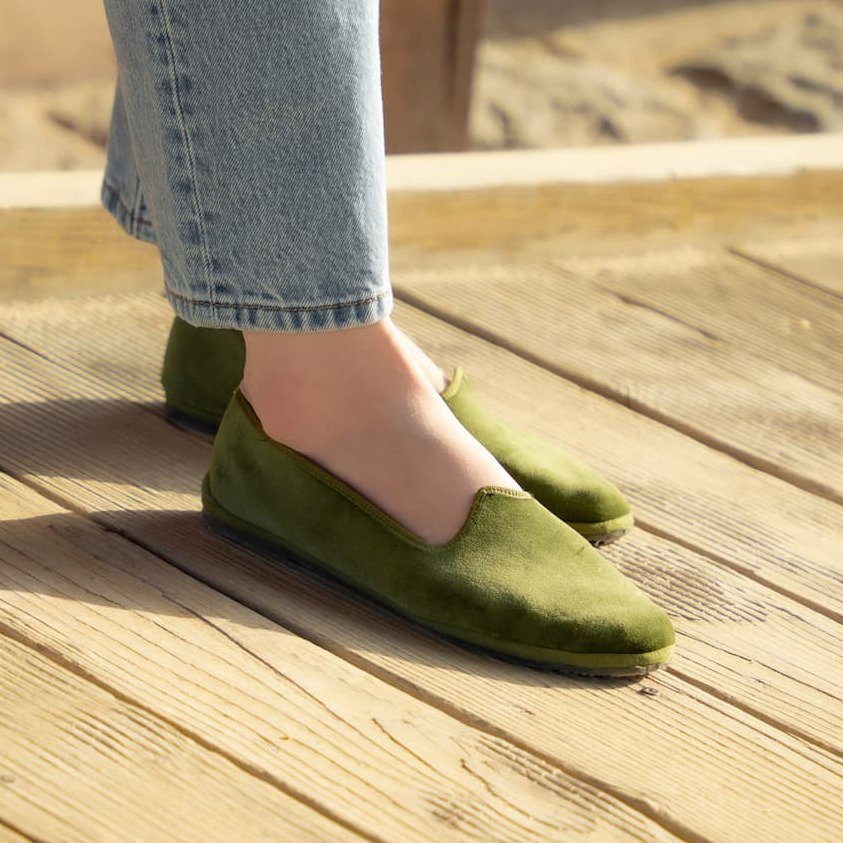forest green color velvet flat