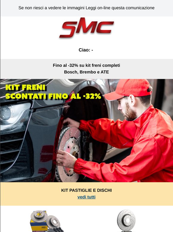 🔧 Dischi e pastiglie usurati? Il kit freni completo è su RicambiSMC!