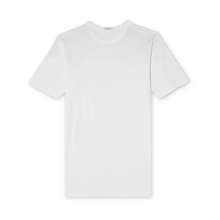 Image of Bresciani 100% Sea Island Cotton White Knitted Round Neck T-shirt