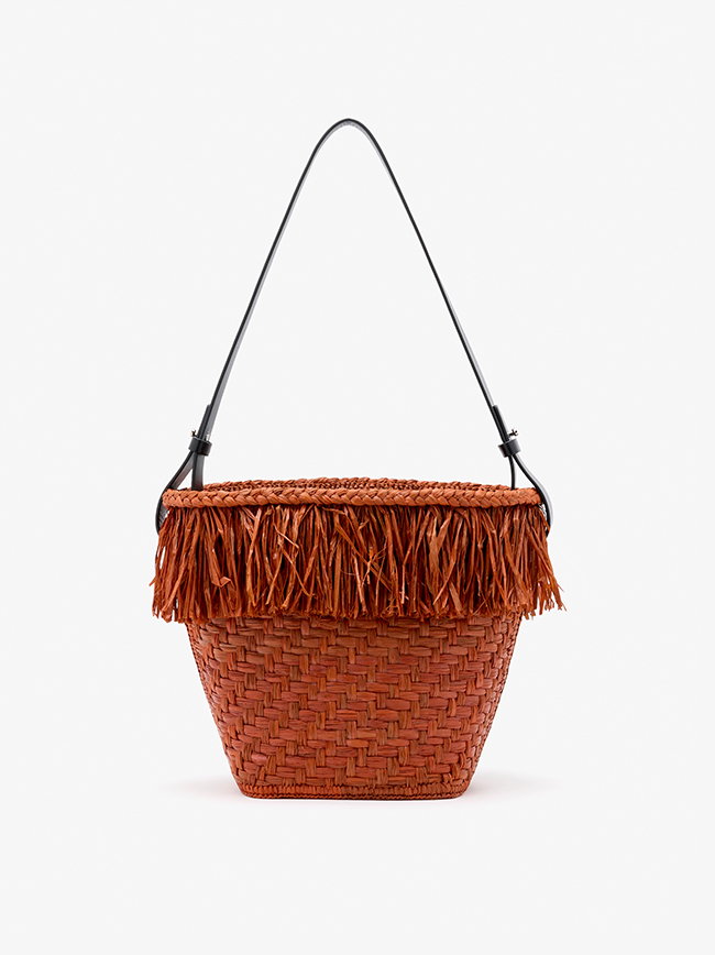 Bucket Bag in Raffia in Rust