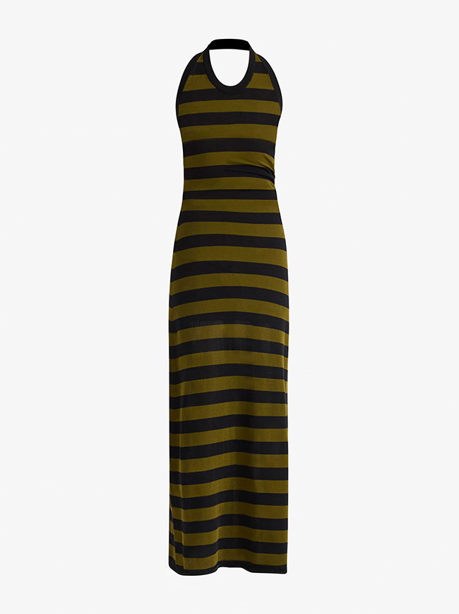 Frann Dress in Cotton Stripe in Black Multi