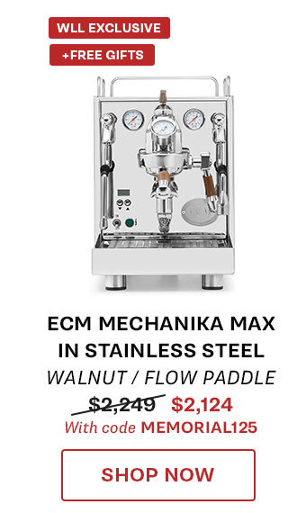 ECM Mechanika Max in Stainless Steel with Walnut Accents and Flow Paddle