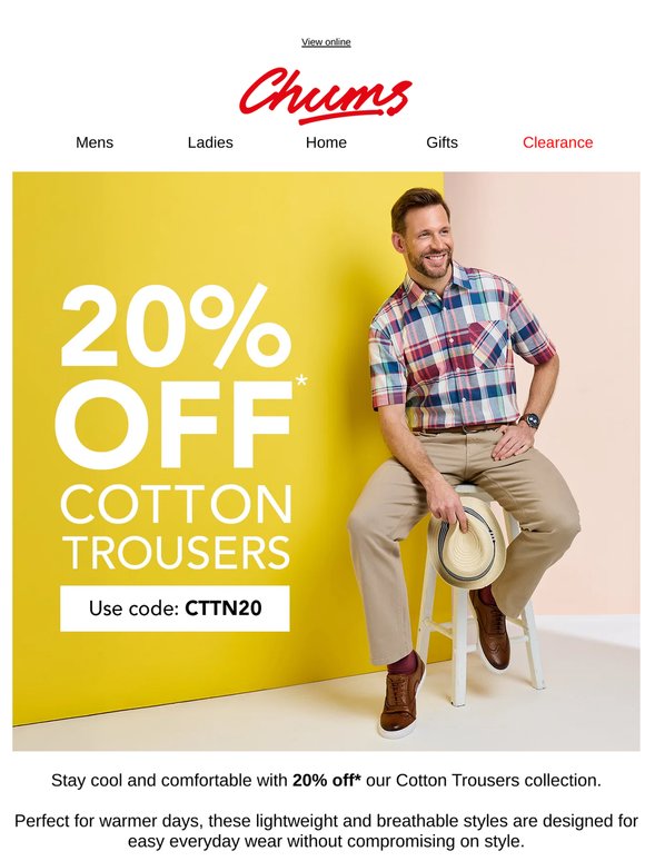 20% off Cotton Trousers
