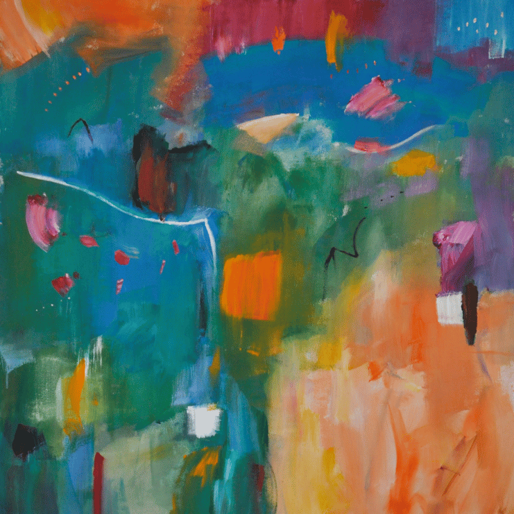 abstract painting in blue and orange