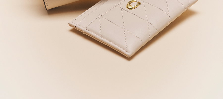 Essential Card Case With Pillow Quilting Brass/Chalk