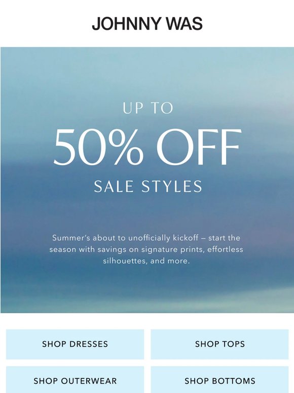 Up to 50% Off Sale Starts Now!