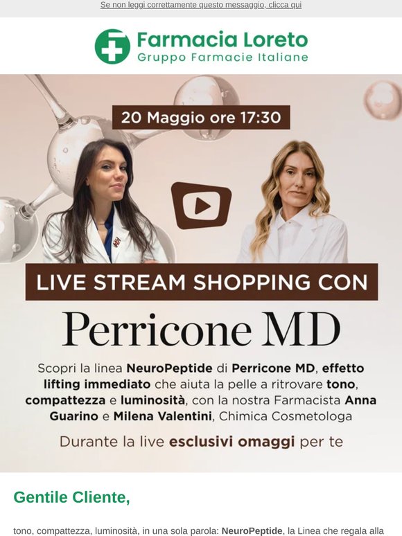 Ti aspettiamo alle 17:30 in Live con Perricone MD: tante sorprese e omaggi in esclusiva! 📽️