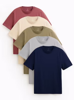 Mens Regular Crew Neck 100% Cotton T-Shirts 5 Pack (Blac...