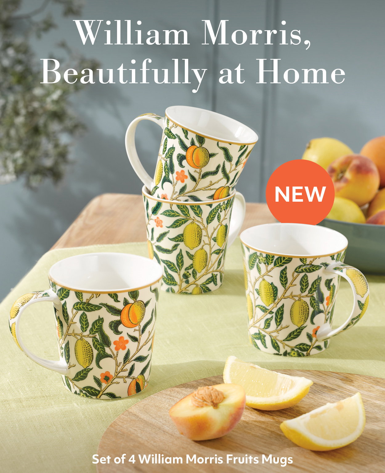 William Morris, Beautifully at Home | Set of 4 William Morris Fruits Mugs