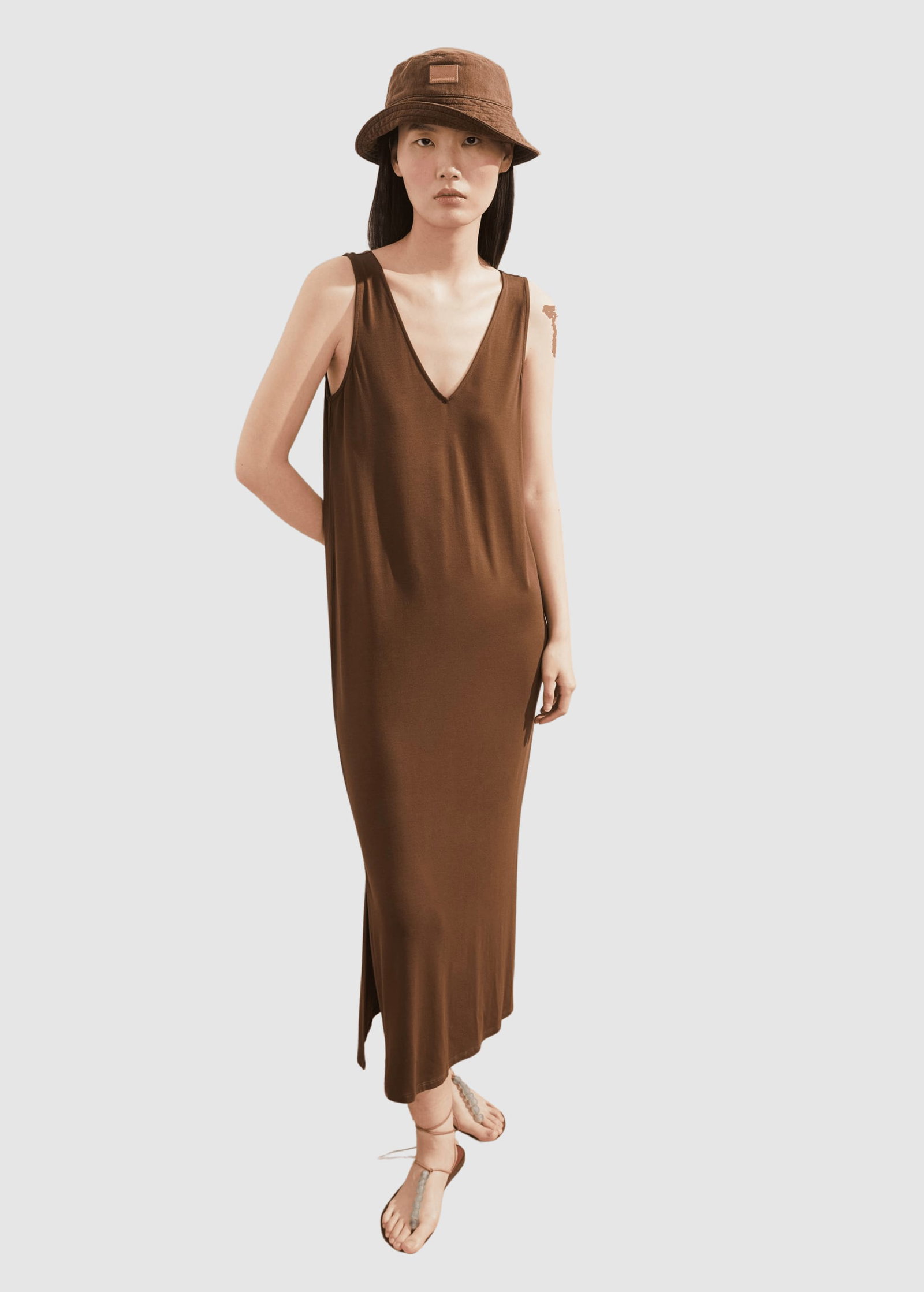Sleeveless Jersey Midi Dress Dried Palm