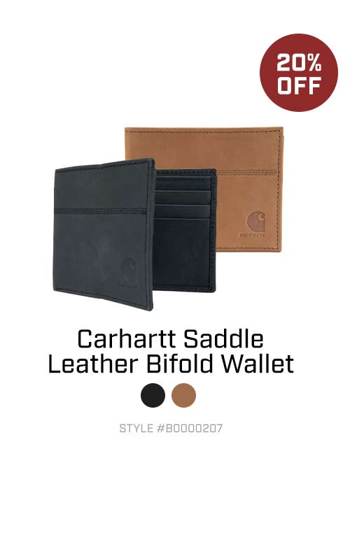 Carhartt brown and black wallets on a white background