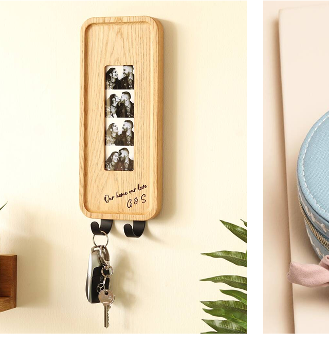 Personalised Solid Oak Photobooth Strip Frame With Key Hook Or Hooks