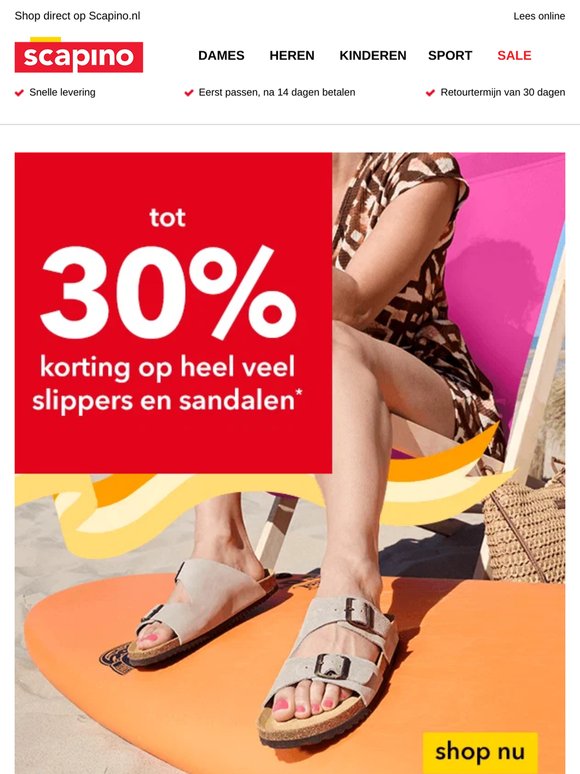 Tot 30% korting op slippers en sandalen!