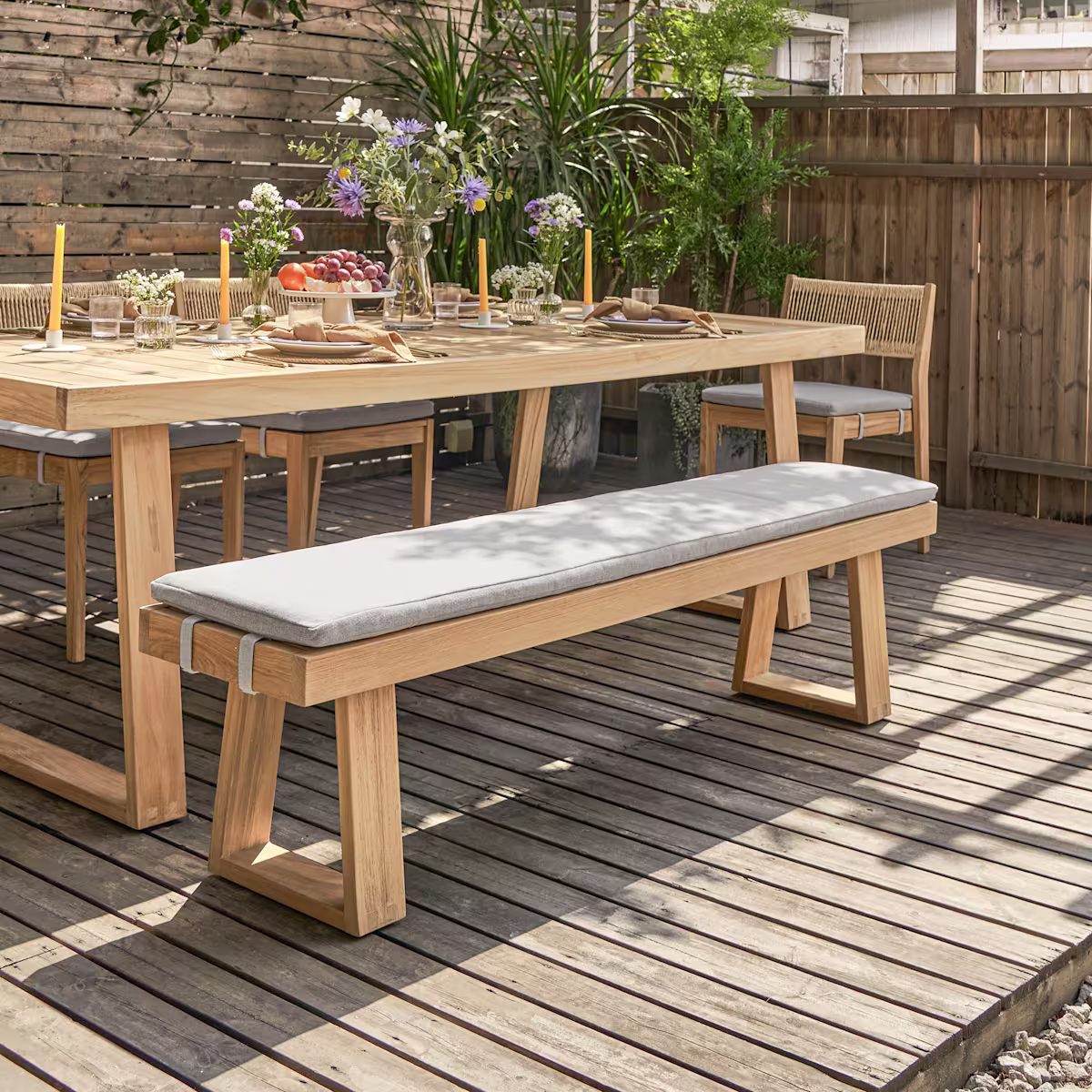 Image of Rio Outdoor Teak Dining Bench 51.2", Natural Beige (Treated Version)