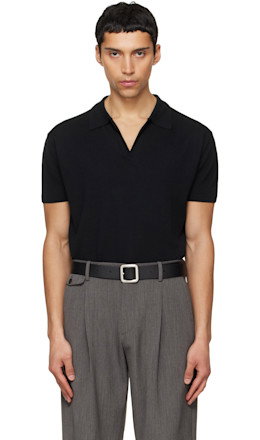 Black Silk Cashmere Open Collar Knit Polo - TONYWACK
