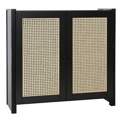 Mobile Classic con sportelli in rattan, 84 x 79 cm, laccato nero