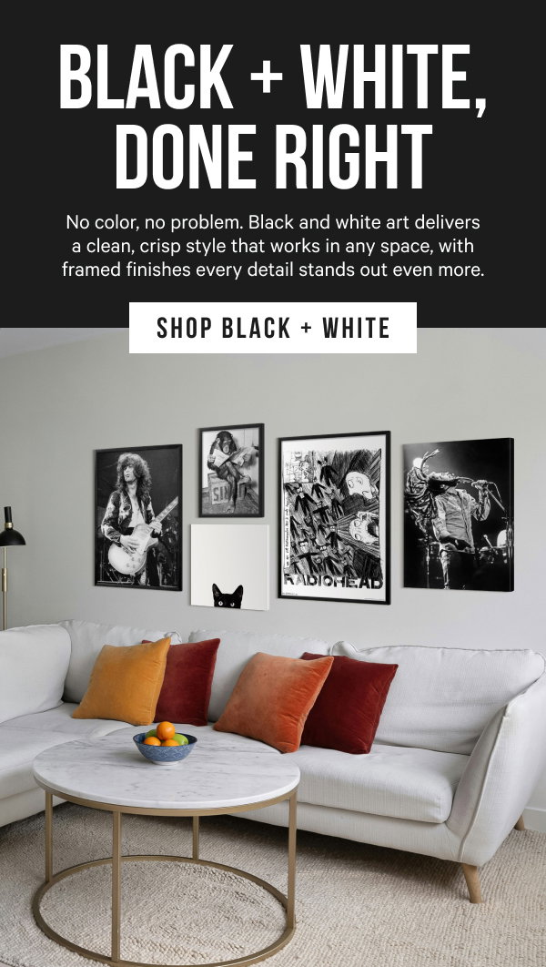 Black & White, Done Right: No color, no problem. Black and white art delivers a clean, crisp style that works in any space, with framed finishes every detail stands out even more.