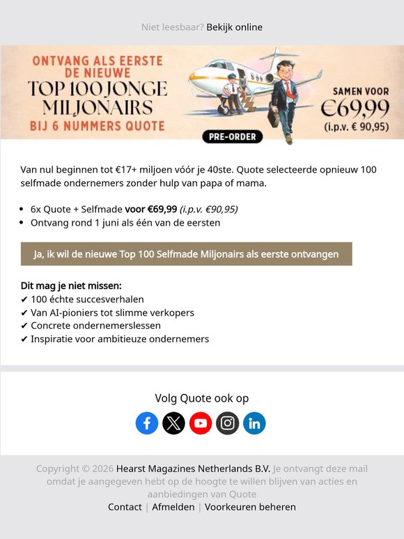 Binnenkort: Quote’s Top 100 Jonge Selfmade Miljonairs 2026