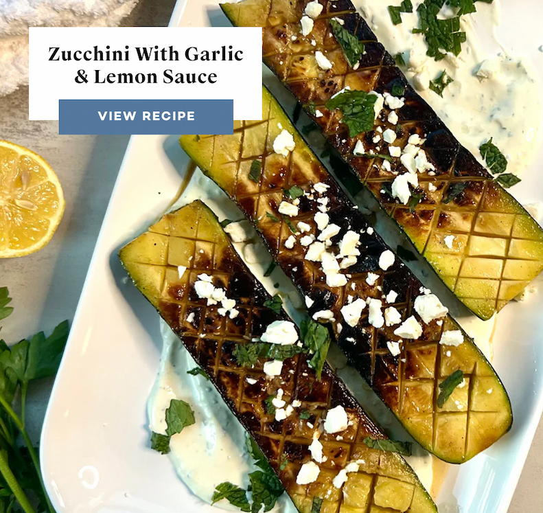 Zucchini with Greek Yogurt Garlic & Lemon Sauce